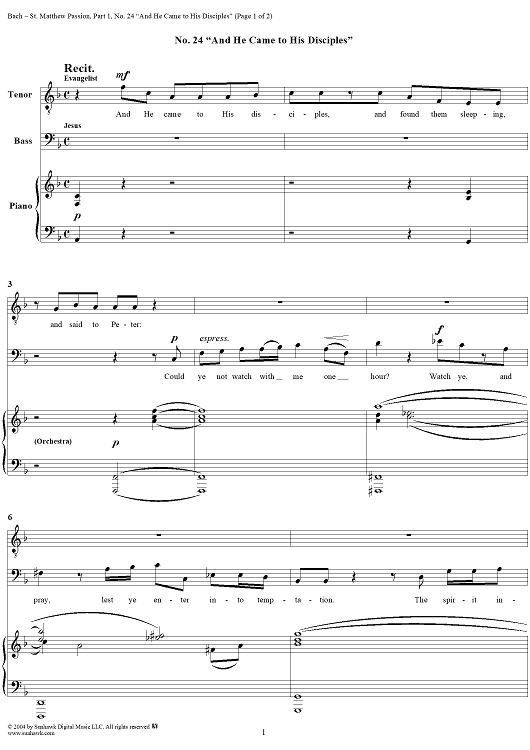 St. Matthew Passion: Part I, No. 24, "And He Came to His Disciples"