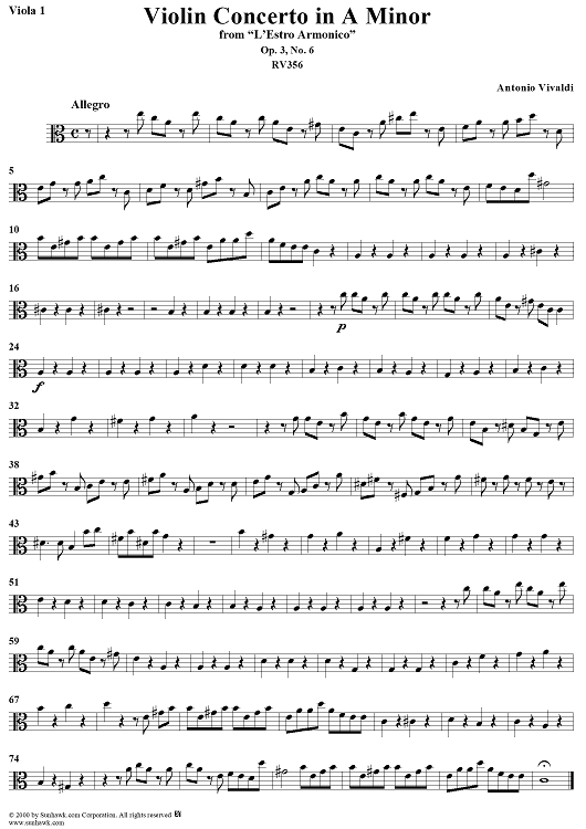 Violin Concerto in A Minor - Viola 1