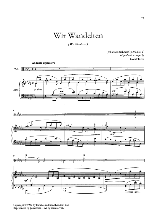Wir Wandelten (We Wandered) - Piano Accompaniment