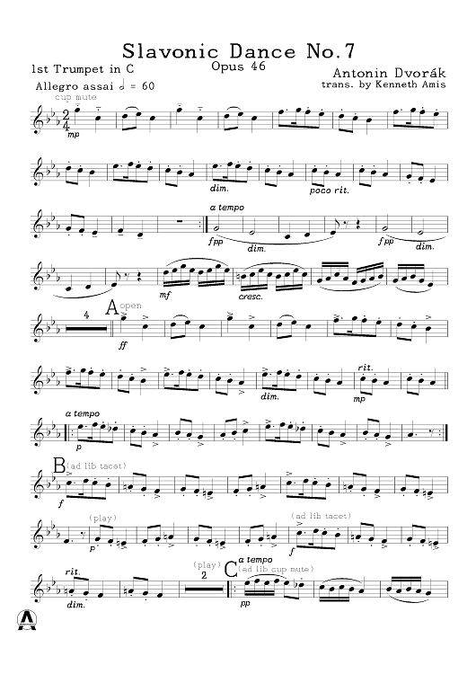 Slavonic Dance No.7, Op.46 - Trumpet 1 in C