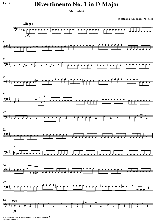 Divertimento No. 1 in D Major, K136 - Cello