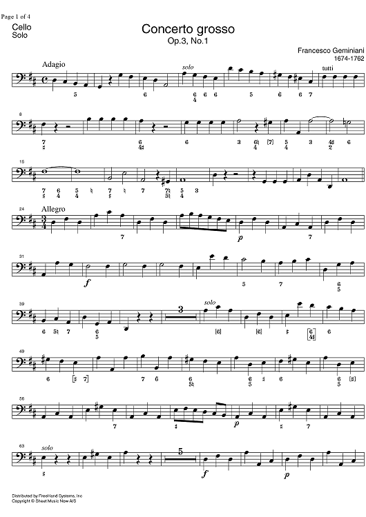 Concerto Grosso Op. 3 No. 1 - Cello Solo