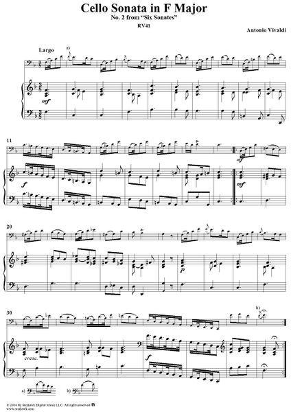 Cello Sonata No. 2 in F Major, RV41 - Piano