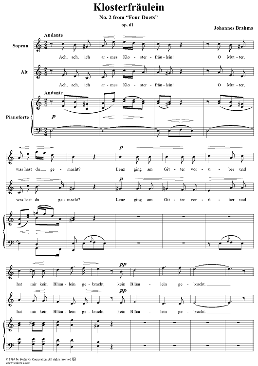 Klosterfräulein - No. 2 from "Four Duets"  Op. 61