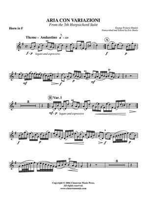 Aria con Variazioni (from the 5th Harpsichord Suite) - Horn in F