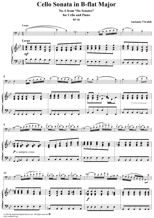 Cello Sonata No. 6 in B-flat Major, RV46 - Piano