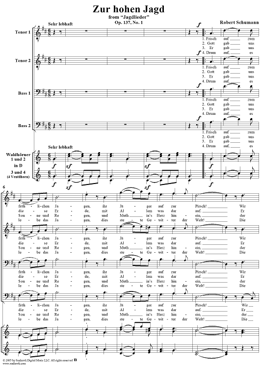 Zur hohen Jagd: "Frisch auf", No. 1 from "Jagdlieder", Op. 137