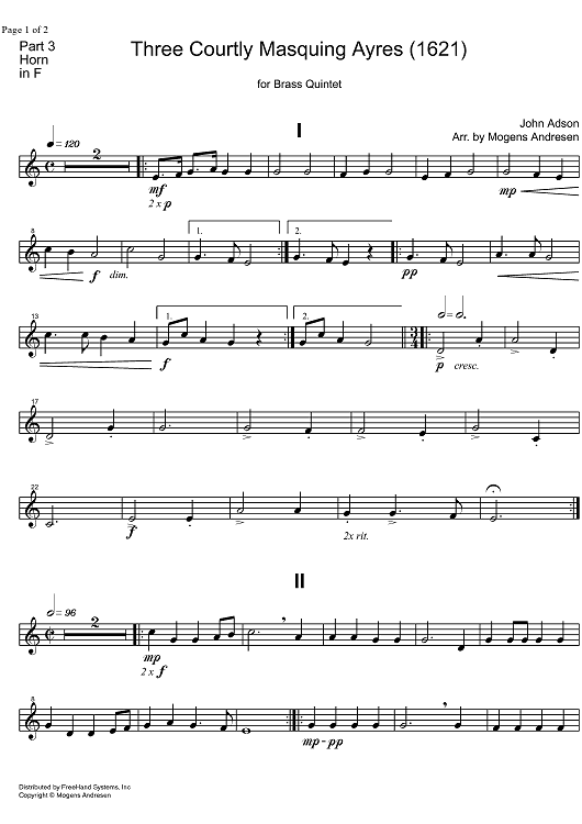 3 Courtly Masquing Ayres - Horn in F