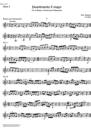 Divertimento F Major KV253 - Oboe 2