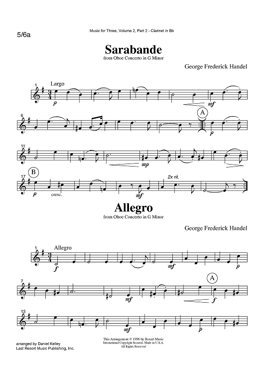 Sarabande & Allegro from Oboe Concerto in G Minor - Part 2 Clarinet in Bb