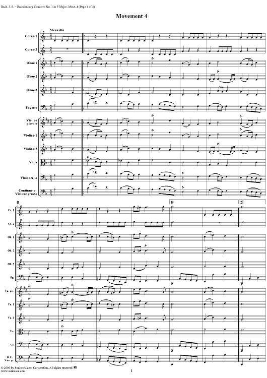 Brandenburg Concerto No. 1: Menuetto/Trio/Polonaise/Trio - Score