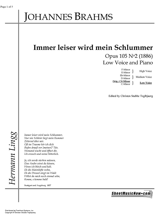Immer leiser wird mein Schlummer Op.105 No. 2