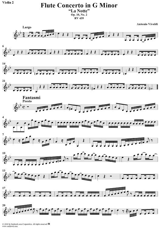 Flute Concerto in G Minor ("La Notte")  - Op. 10, No. 2 - RV 439 - Violin 2