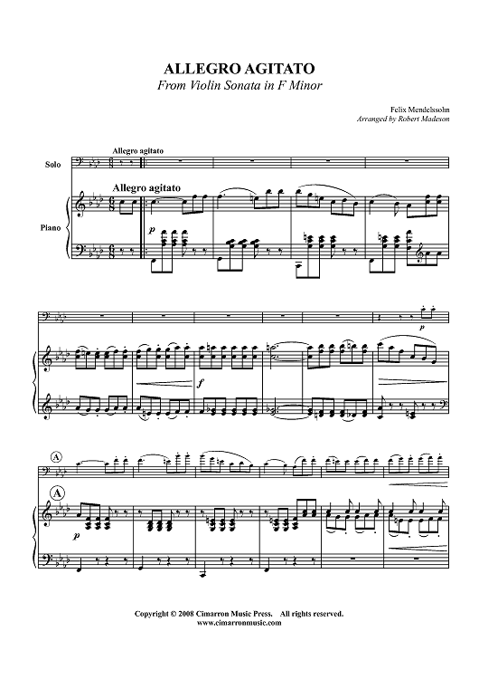 Allegro Agitato - from Violin Sonata in F Minor - Piano Score