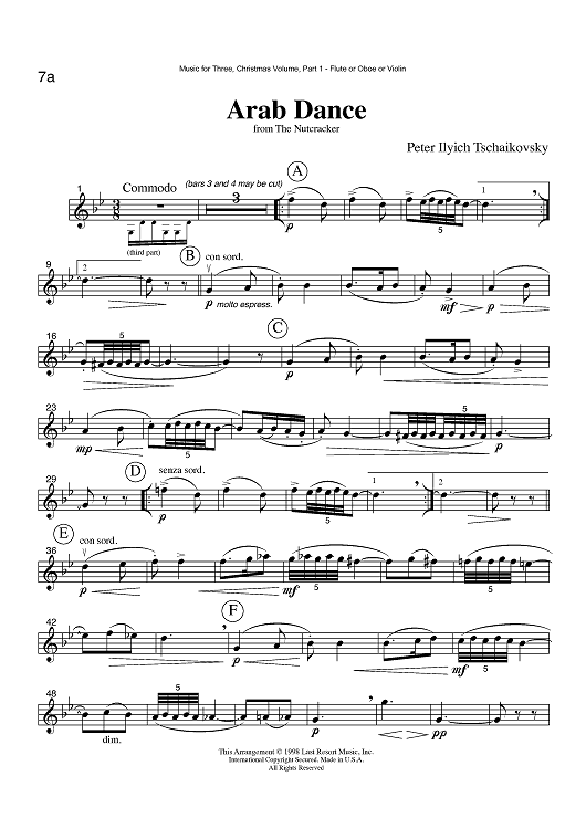 Arab Dance from The Nutcracker - Part 1 Flute, Oboe or Violin