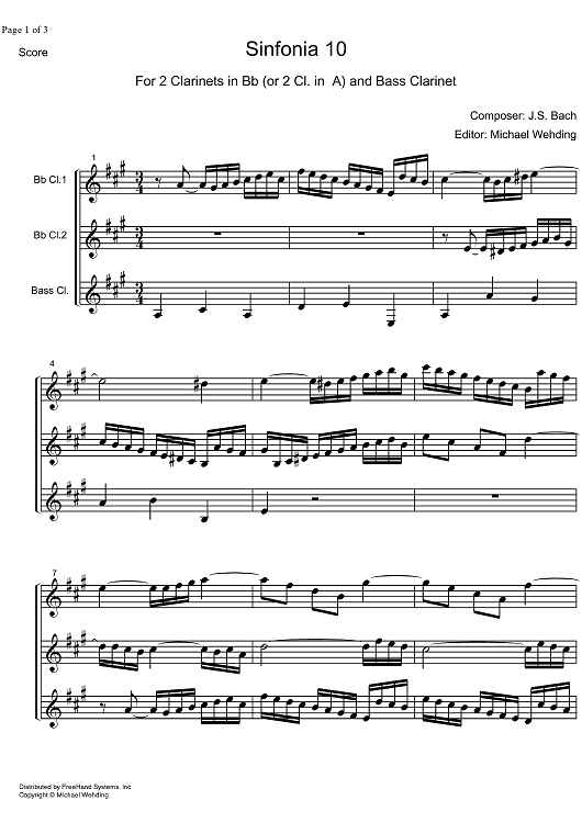 Three Part Sinfonia No.10 BWV 796 G Major - Score