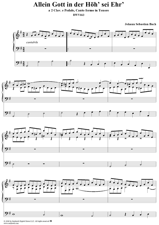 Allein Gott in der Höh' sei Ehr', No. 13 from "18 Leipzig Chorale Preludes", BWV663