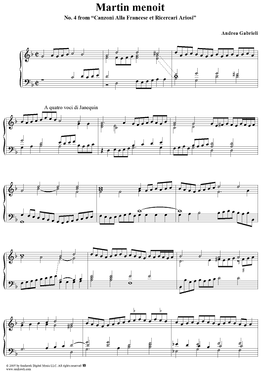 Martin menoit, No. 4 from "Canzoni Alla Francese et Ricercari Ariosi"