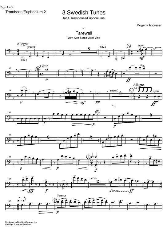 3 Swedish Tunes - Trombone 2