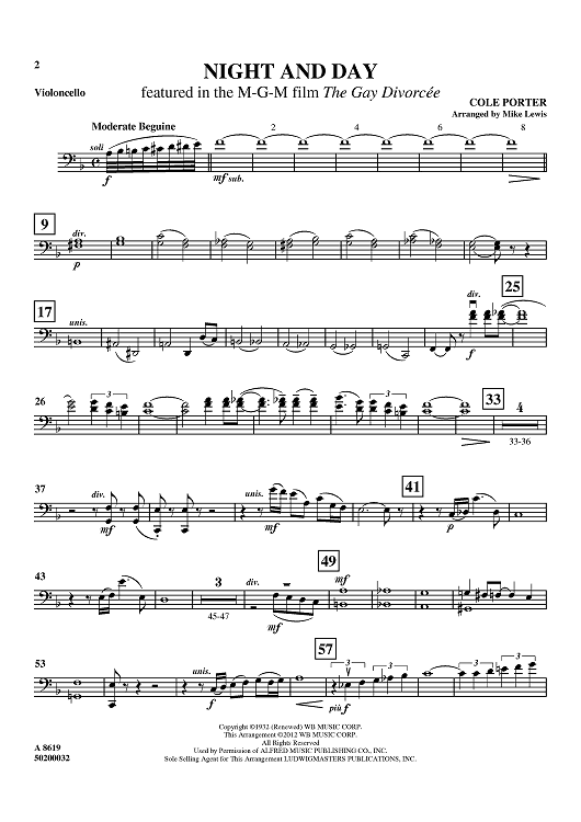 Night and Day - Featured in the M-G-M film The Gay Divorcée - Violoncello
