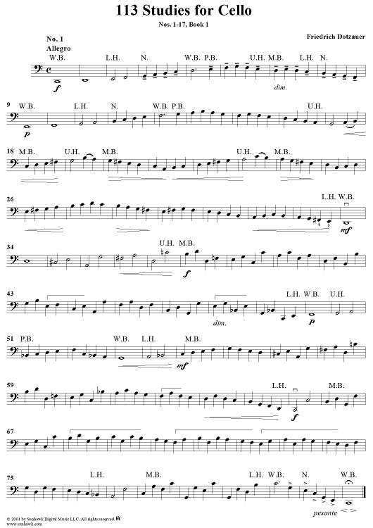 113 Studies for Cello, Book 1, Nos. 1 - 17