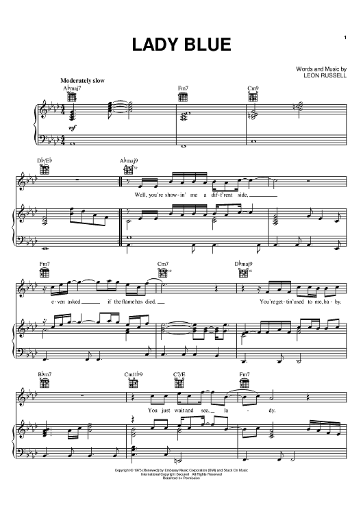 Lady Blue" Sheet Music by George Benson; Leon Russell for Piano/Vocal/ Chords