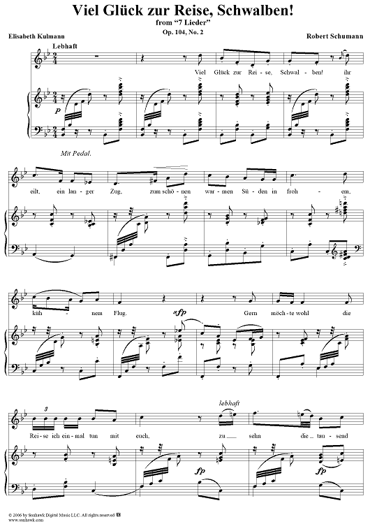 7 Lieder, Op. 104, No. 2: Viel Glück zur Reise, Schwalben!