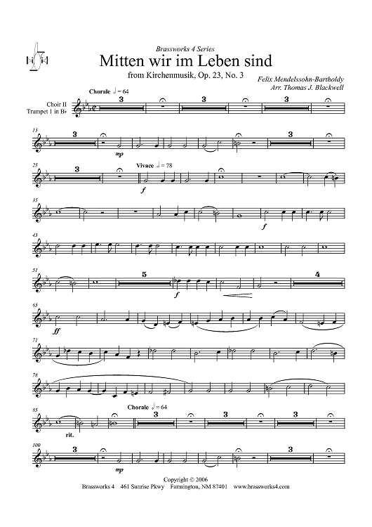 Mitten wir im Leben sind - Choir 2, Trumpet 1