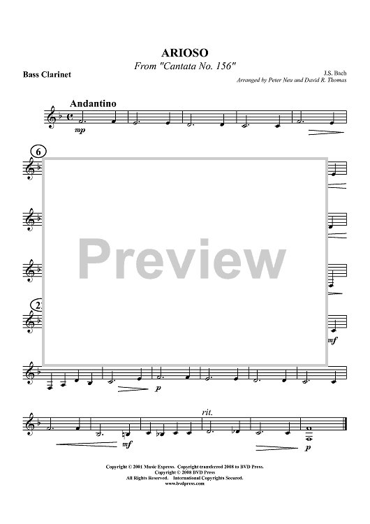 Arioso from "Cantata No. 156" - Bass Clarinet
