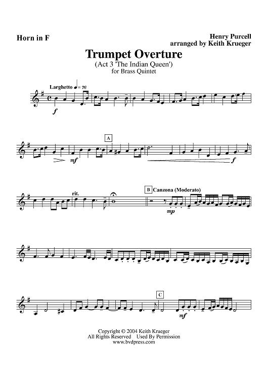 Trumpet Overture from "The Indian Queen," Act 3 - Horn
