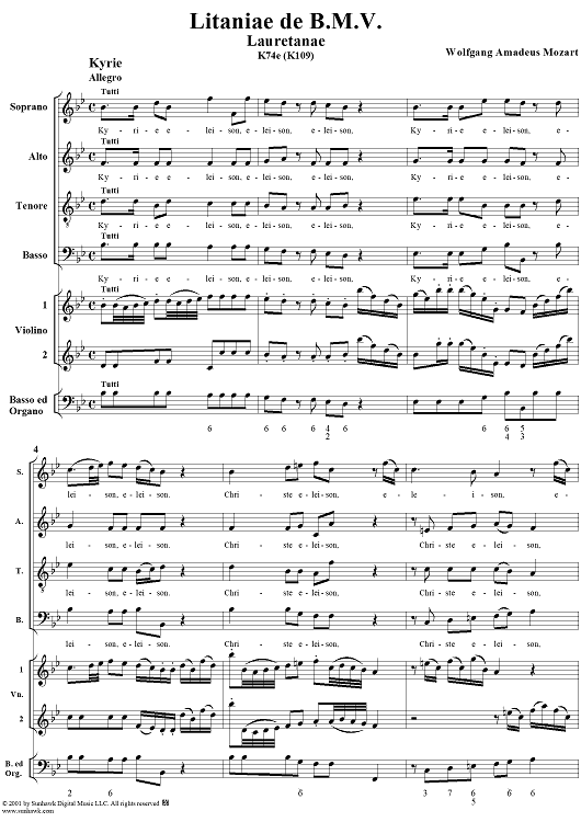 Litaniae Lauretanae in B-flat Major, K74e (K109)