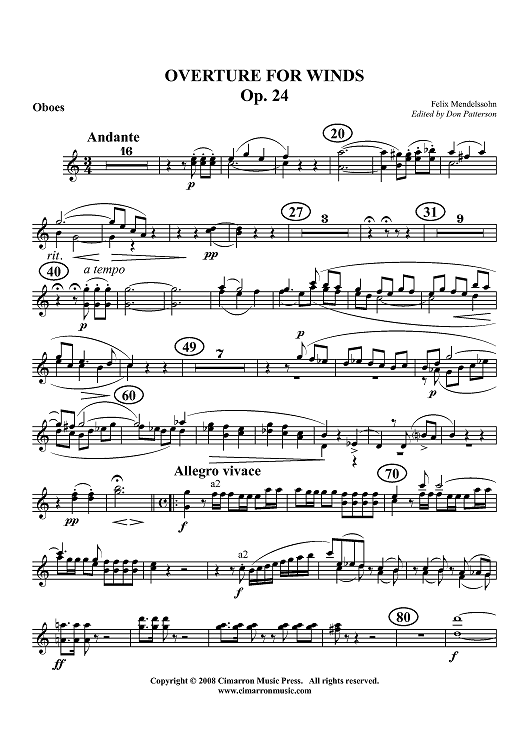 Overture for Winds, Op. 24 - Oboes
