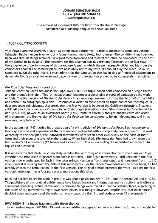 Fugue a Quattro Sogetti BWV 1080/19 - Preface