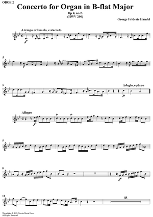 Concerto for Organ in Bb Major, Op 4, No. 2 (HMV 290) - Oboe 2