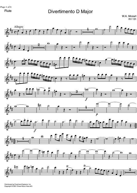 Divertimento No. 2 D Major KV131 - Flute