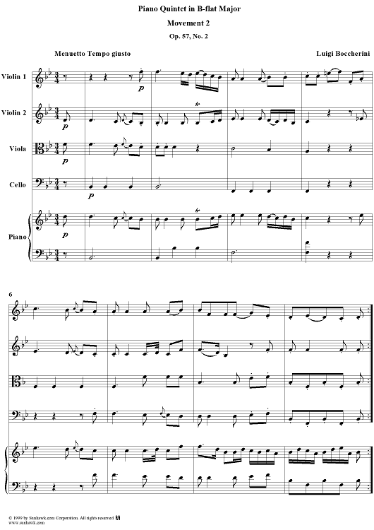 Piano Quintet in B-flat Major, Movement 2 - Piano Score