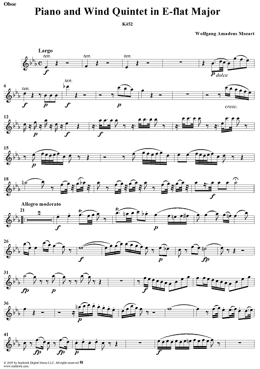 Piano Quintet in E-flat Major - Oboe