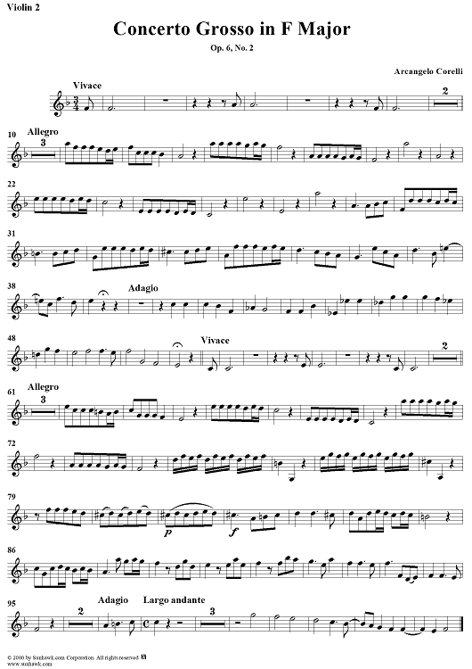 Concerto Grosso No. 2 in F Major, Op. 6, No. 2 - Violin 2