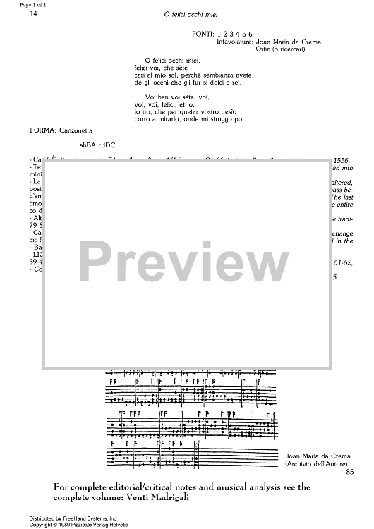 O felici occhi miei from 20 Madrigali - Notes