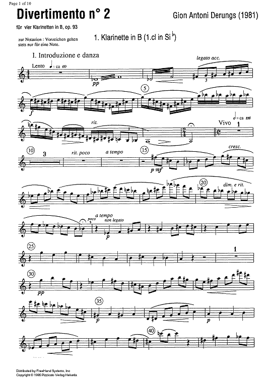 Divertimento No. 2 Op.93 - B-flat Clarinet 1