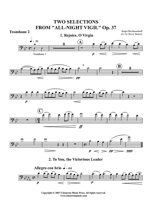 Two Selections from "All-Night Vigil," Op. 37 - Trombone 2