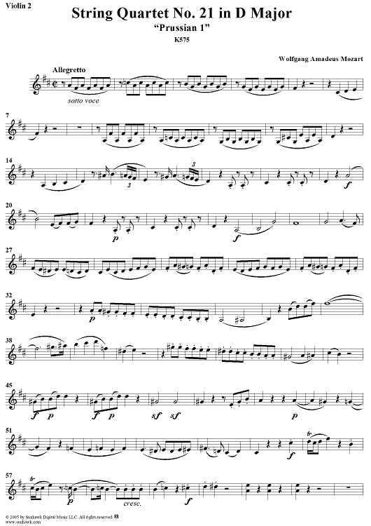 String Quartet No. 21 in D Major, K575 - Violin 2