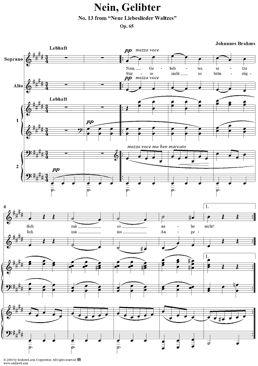 Nein, Gelibter - No. 13 from "Neue Liebeslieder Waltzes" Op. 65