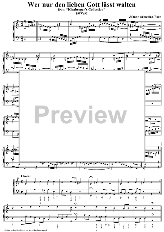 Wer nur den lieben Gott lässt walten, from "Kirnberger's Collection", BWV690