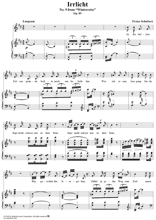 Winterreise (Song Cycle), Op.89, No. 09 - Irrlicht, D911 - No. 9 from "Winterreise"  Op.89