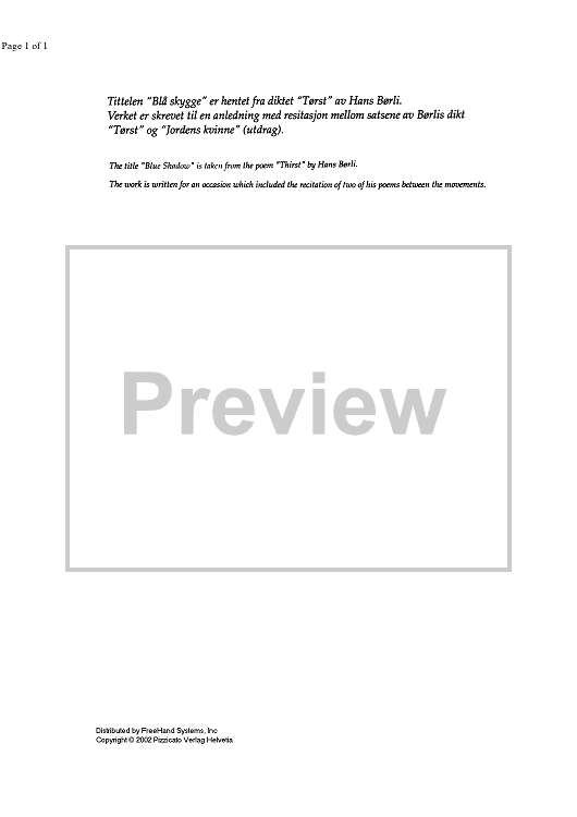 Blå skygge (Blue shadow) - Notes