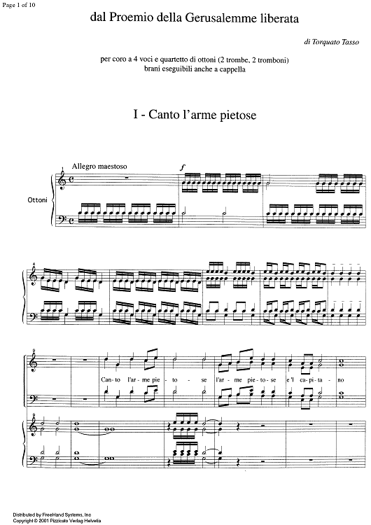 Dal proemio della Gerusalemme liberata - Score
