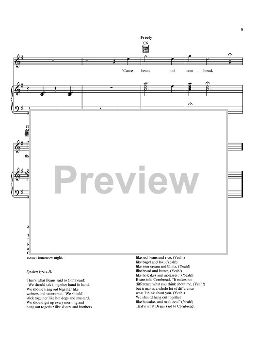 Beans And Cornbread" Sheet Music by Louis Jordan for Piano/Vocal/Chords