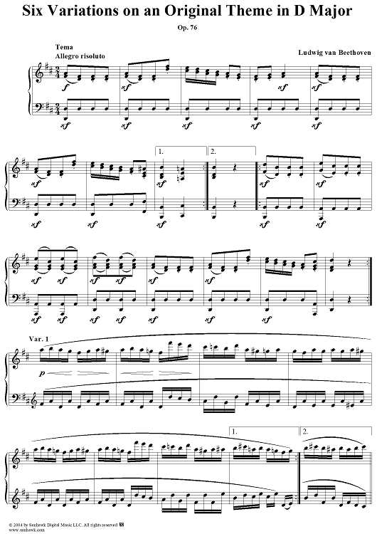 Six Variations on an Original Theme in D Major, Op. 76