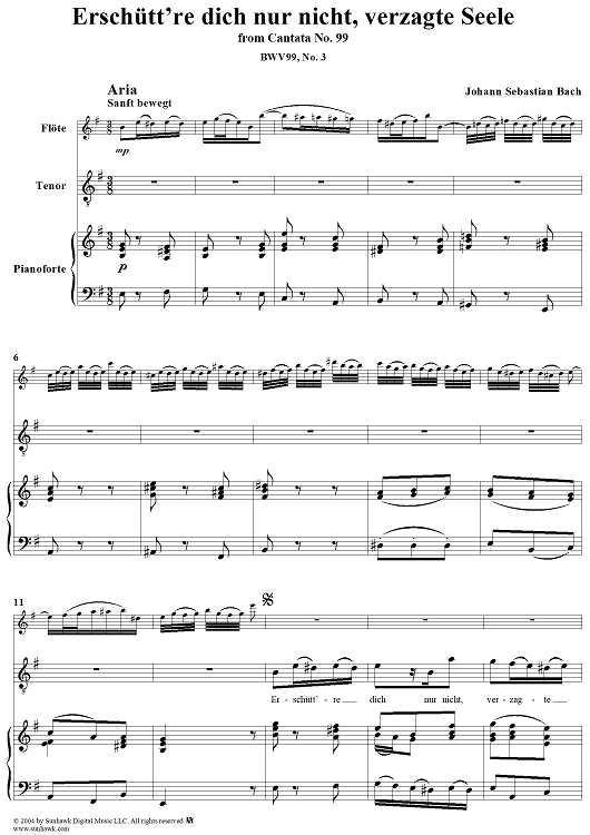 "Erschütt're dich nur nicht, verzagte Seele", Aria, No. 3 from Cantata No. 99: "Was Gott tut, das ist wohlgetan" - Piano Score